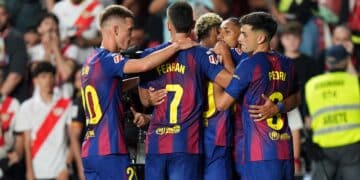 Los jugadores del Barça celebran un gol.