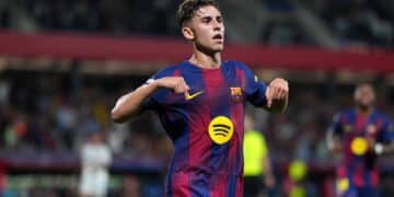 Fermín celebra uno de sus goles.