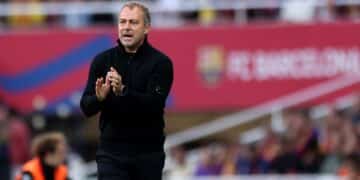 Hansi Flick, durante el Barcelona - Real Sociedad.