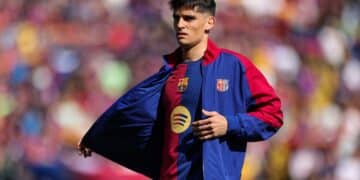 Gerard Martín, durante un partido con el Barcelona.