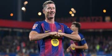 Lewandowski celebra un gol.