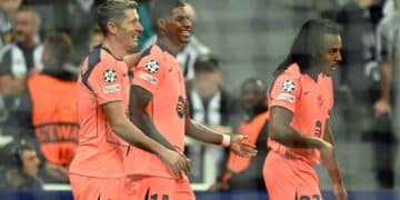 Rashford, tras unos de sus goles con el Barcelona.