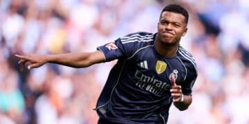 Mbappe, celebrando su gol contra la Real Sociedad