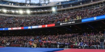 El Camp Nou, durante un partido del Barcelona.
