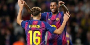 Rashford celebra su gol con Fermín.