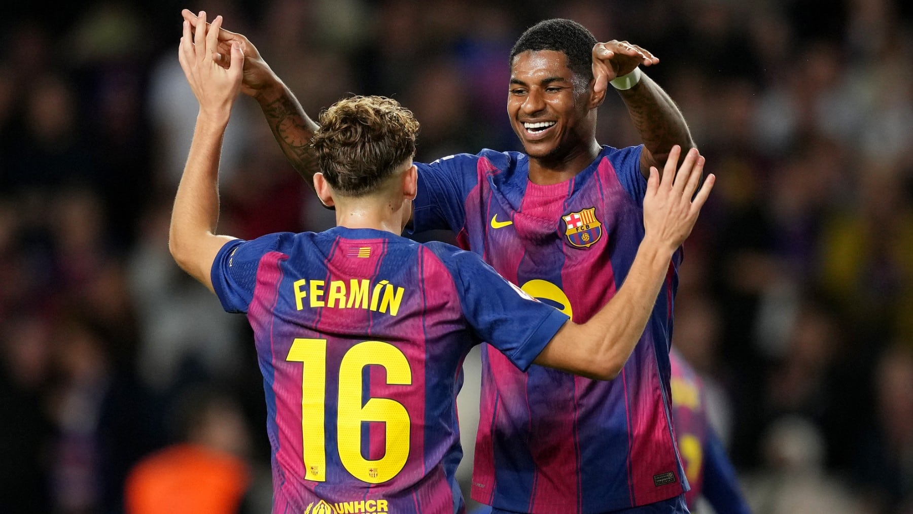 Rashford celebra su gol con Fermín.